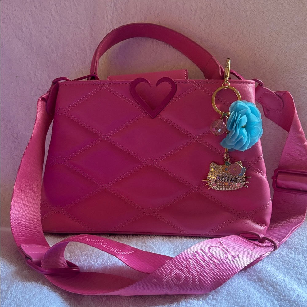 Betsey Johnson Vibrant Pink Quilted CrossbodyW Bag Charm